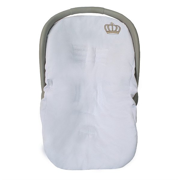 Capa Bebê Conforto Rei com Bordado de Coroa Palha 100% Algodão