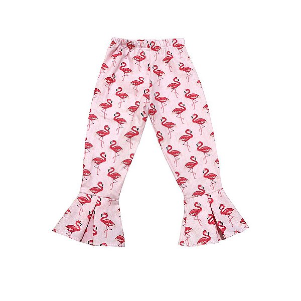 Calça Flare de Malha para Bebê Menina Flamingos