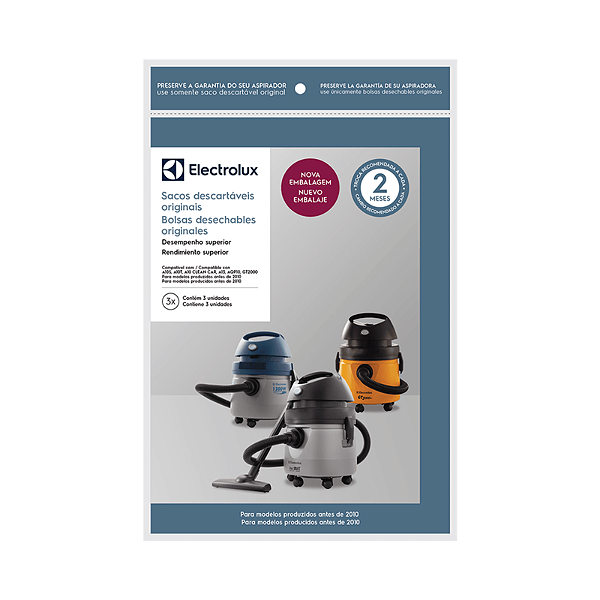 Kit 3 Sacos Descartáveis Aspirador de Pó Electrolux Smart 10L Cinza A10S