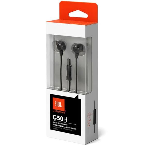 Fone De Ouvido Com Fio JBL C50HI com Microfone Integrado - Preto