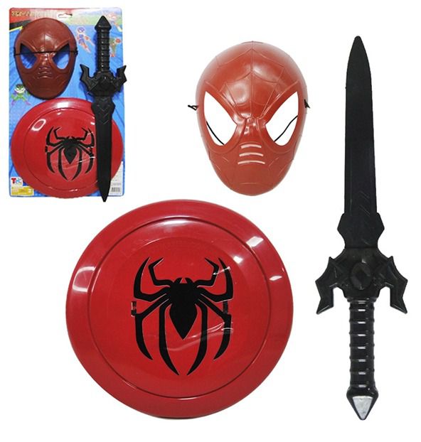 Heróis Spider: Conjunto 3 peças c/ Espada, Escudo e Máscara