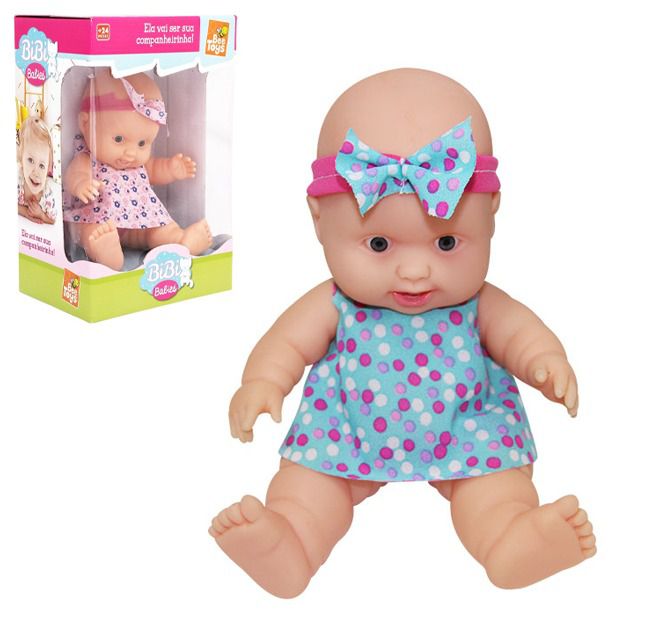 Boneca de Brinquedo Bibi Babies Vestido e Laço BeeToys 12 CM