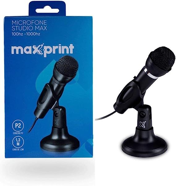 Microfone de Mesa Studio Max Black P2 3.5 mm - Maxprint