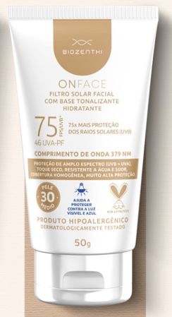 BIOZENTHI - ONFACE Filtro Solar Fps 75 Uva-Pf 46 - Cor 30 Médio - Hipoalergênico Natural Vegano Sem Glúten