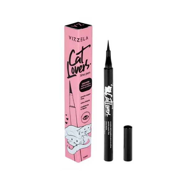 VIZZELA - Caneta Delineadora Line Pen CAT LOVERS PRETO - Vegano Natural Sem Parabenos