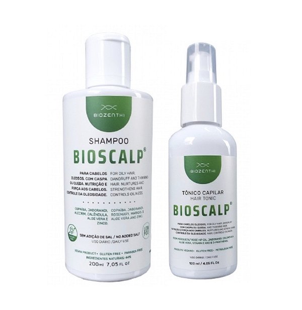 BIOZENTHI - Bioscalp Kit Shampoo e Tônico Capilar Controle Caspa Queda e Oleosidade - Vegano Sem Glúten