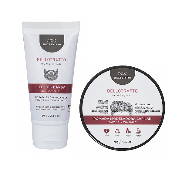 BIOZENTHI - Bellotratto Kit Gel Pós Barba e Pomada Modeladora - Natural Vegano Sem Glúten