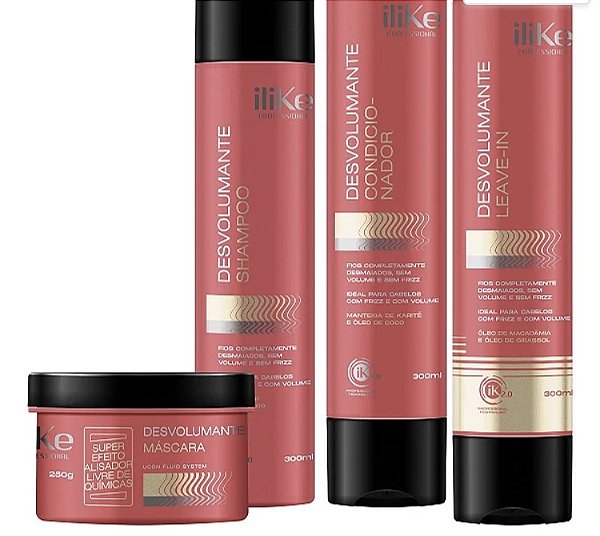 ILIKE PROFESSIONAL DESVOLUMANTE Kit Shampoo Condicionador Leave-in Máscara - Vegano