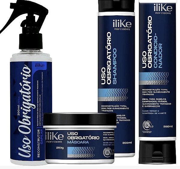 ILIKE PROFESSIONAL USO OBRIGATÓRIO KIT Shampoo Condicionador Máscara Spray Reconstrutor - Vegano