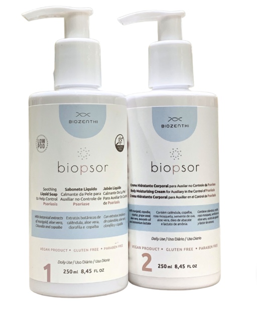 BIOZENTHI - Biopsor Tratamento da Psoríase Kit Sabonte Liq e Hidratante Corpo - Vegano Sem Glúten