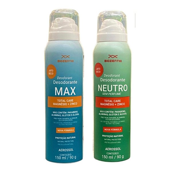 BIOZENTHI - Desodorante AEROSSOL Kit MAX e NEUTRO - Sem Glúten Sem Alumínio