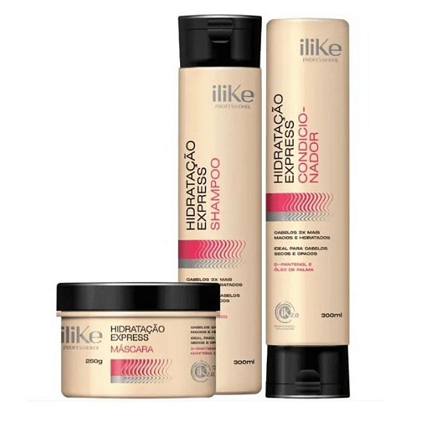 ILIKE PROFESSIONAL - HIDRATAÇÃO EXPRESS Kit Shampoo Condicionador e Máscara - Vegano