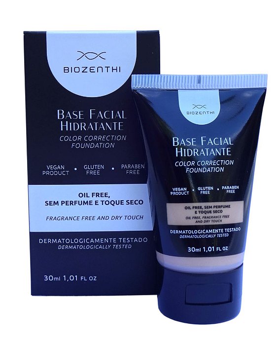 BIOZENTHI - Base Facial Hidratante Cor Bege Nude 30ml - Hipoalergênica Natural Vegana Sem Glúten