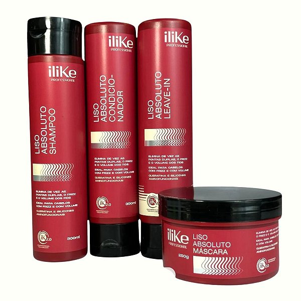 ILIKE PROFESSIONAL - LISO ABSOLUTO Kit Shampoo Condicionador Leave-in e Máscara - Vegano