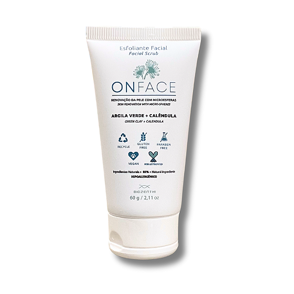 BIOZENTHI - ONFACE Esfoliante Facial Argila Verde e Calêndula 60g - Natural Vegano Sem Glúten