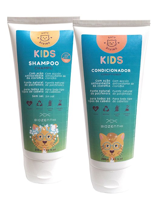 BIOZENTHI - Gato Divino Kids Infantil Kit Shampoo e Condicionador - Natural Vegano Sem Glúten