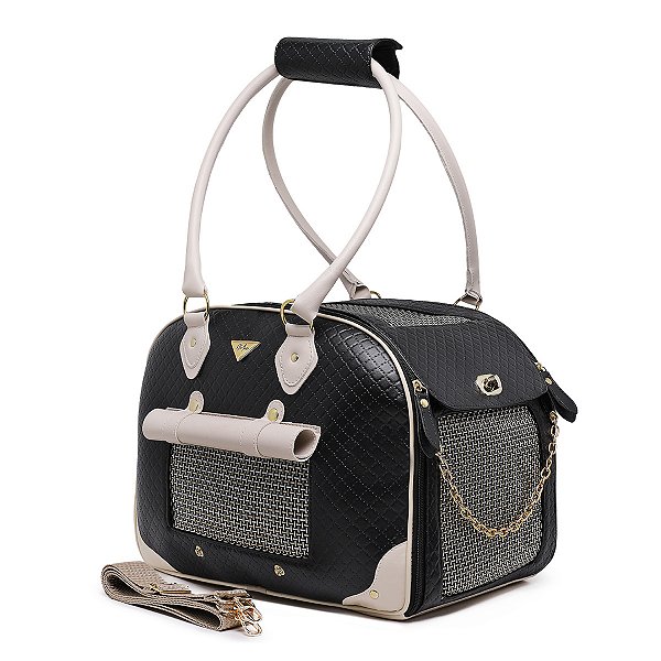 Bolsa Pet Rita Acuio Preto Matelassê com Marfim G