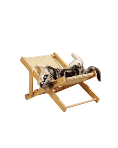 Cadeira para Gato com Arranhador de Juta em Madeira Regulável 4 Alturas