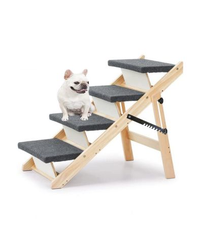 Escada Rampa Para Cachorro Antiderrapante em Madeira | Altura Ajustável até 80cm | 2 em 1