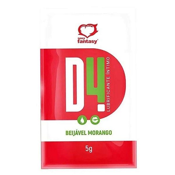 LUBRIFICANTE D4 SACHÊ BEIJÁVEL SABOR E AROMA MORANGO 5G