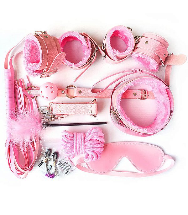 KIT SADO BDSM COM 10 PEÇAS - ROSA