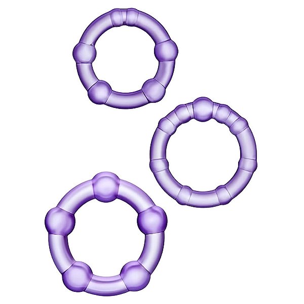 KIT 3 ANÉIS COM NÓDULOS MASSAGEADORES ROXO