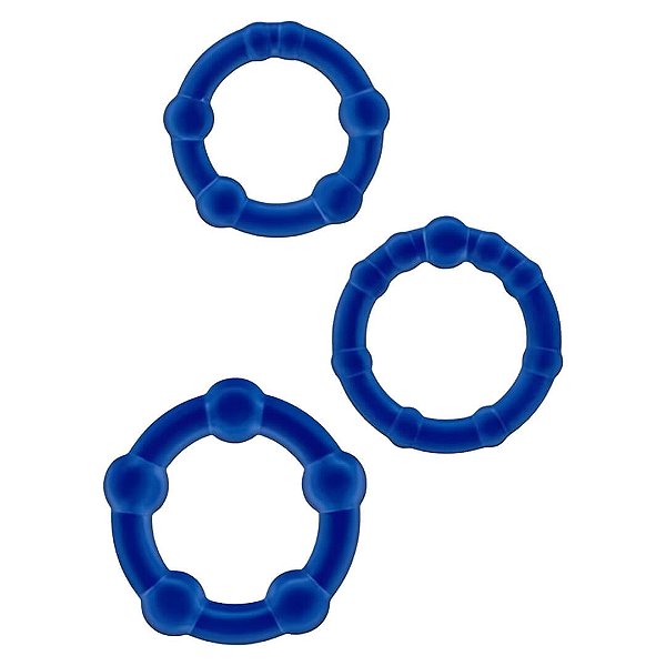 KIT 3 ANÉIS COM NÓDULOS MASSAGEADORES AZUL