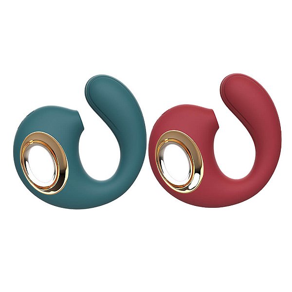 VIBRADOR FORMATO DE U COM SUGADOR DE CLITÓRIS E ALÇA - LB1003