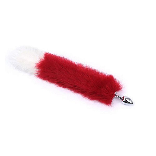 PLUG ANAL RABO DE RAPOSA 7 X 2,8CM VERMELHO E BRANCO