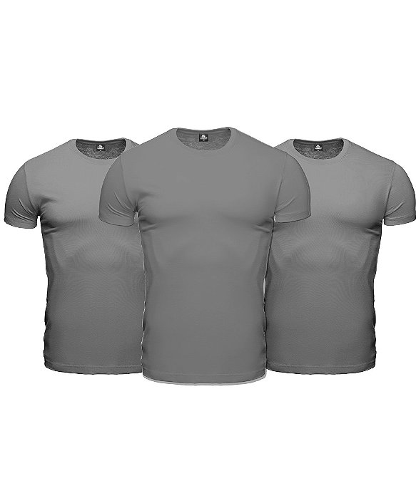 Kit 3 Camisetas Básicas Masculina Cinza Lisa 100% Algodão P/M/G/GG/XG/XGG