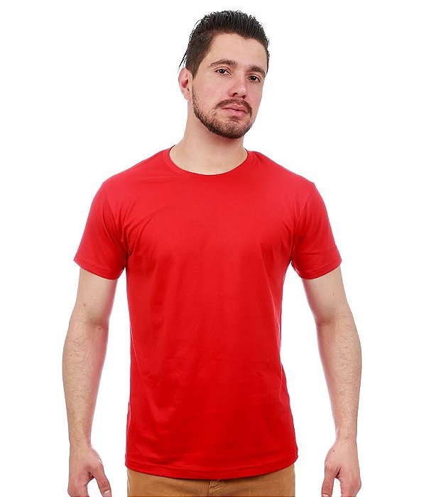 Camiseta Básica Masculina Vermelha Lisa 100% Algodão P/M/G/GG/XG