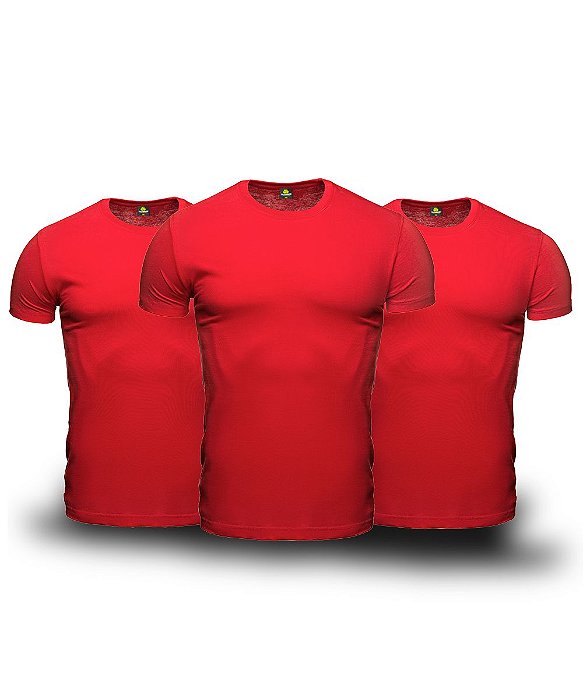 Kit 3 Camisetas Básica Masculina Vermelha Lisa 100% Algodão P/M/G/GG/XG