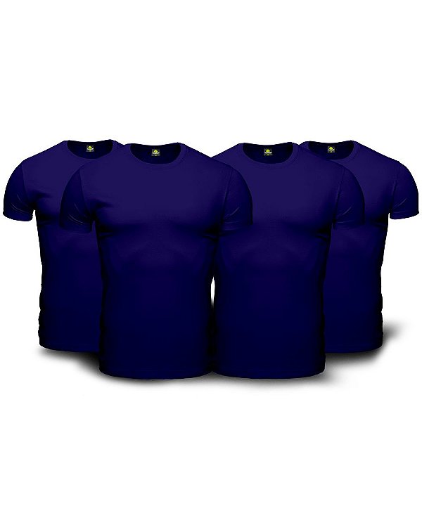 Kit 4 Camisetas Básica Masculina Azul Marinho Navy Blue Lisa 100% Algodão P/M/G/GG/XG