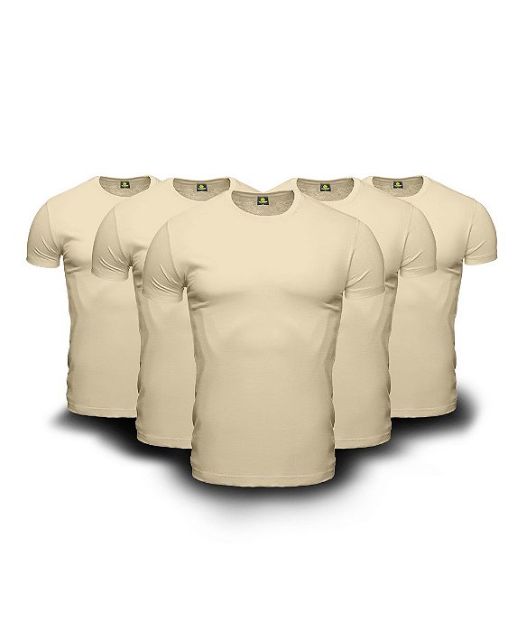 Kit 5 Camisetas Básicas Masculina Bege Lisa 100% Algodão P/M/G/GG/XG/XGG