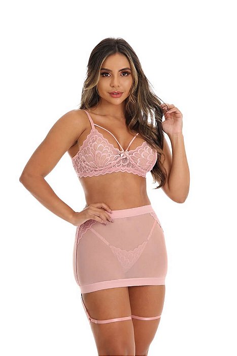 CONJUNTO SEM BOJO COM SAIA TRANSPARENTE  LAIS