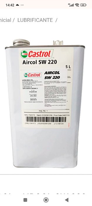 CASTROL AIRCOL SW 220 5L OLEO PRA REFRIGERAÇAO antigo icematic