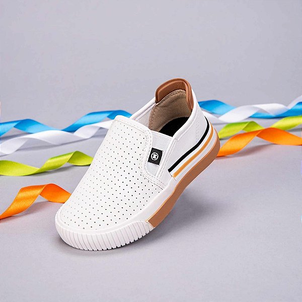 Tênis Infantil Menino Casual Slip Molekinho- Branco/Caramelo