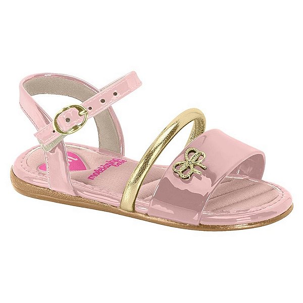 Sandália Infantil Menina molekinha Verniz- Rosa/Dourado