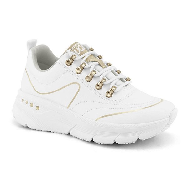Tênis Feminino Comfortflex Walk- Branco/Ouro - Pirulito Calçados