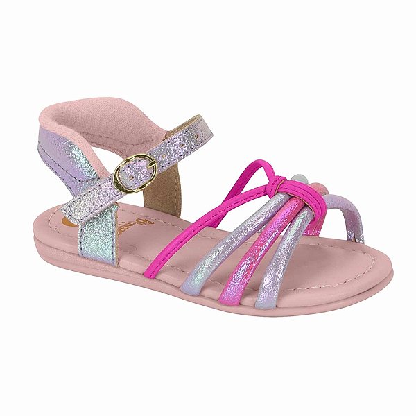 Sandália Infantil Menina Molekinha Cai Hol- Lilás/ Pink Neon