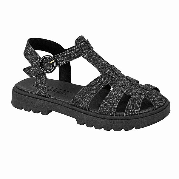 Sandália Infantil Menina Molekinha Lona Gliter Veneza- Preto