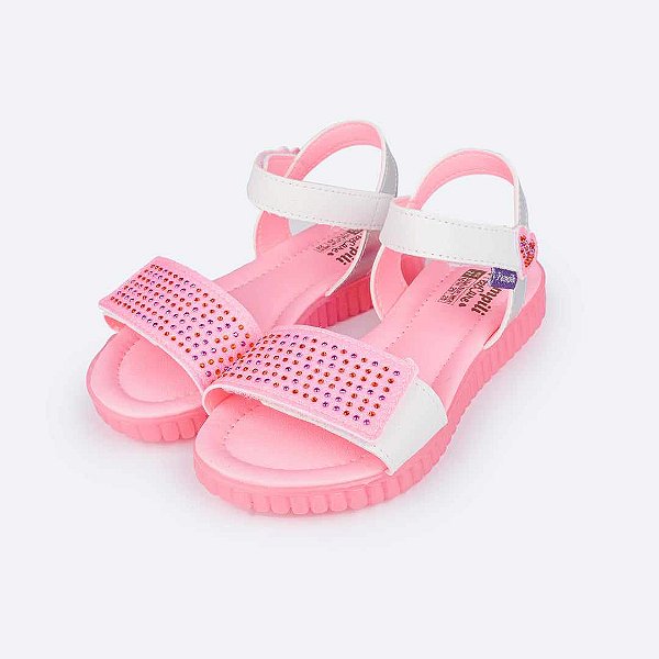 Sandália Infantil Menina Pampili Candy- Branco/Rosa Neon