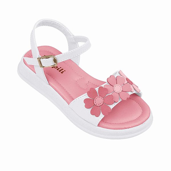 Sandália Infantil Menina Pampili Flower- Branco/Colorido