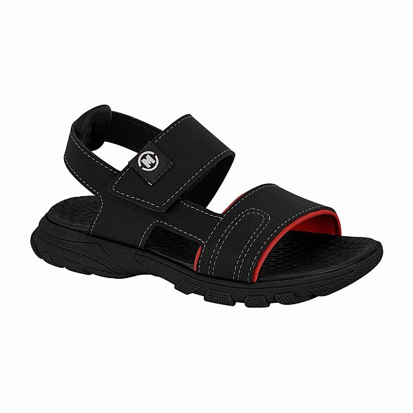 Sandália Infantil Menino Molekinho Rustico Neo- Preto/Preto/Vermelho