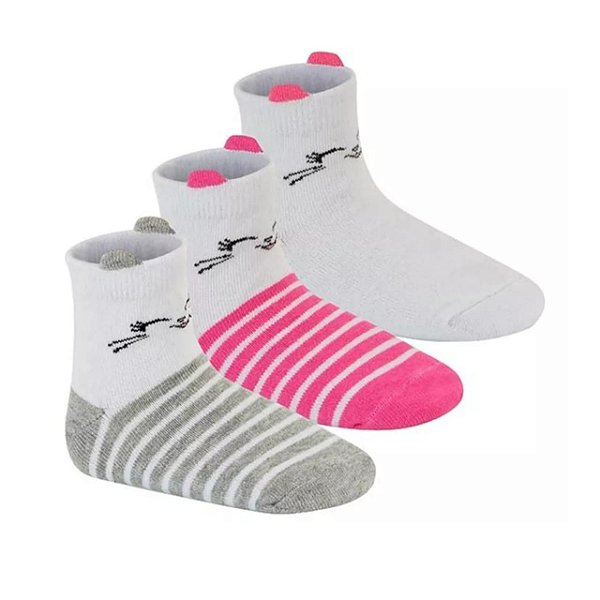 Meia Infantil Cano Médio Molekinha Cats- Branco Cinza/ Branco Pink/ Branco Kit 3 Pares