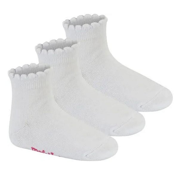 Meia Infantil Menina Molekinha Cano Médio Algodão Kit 3 Pares- Branco/Branco/Branco