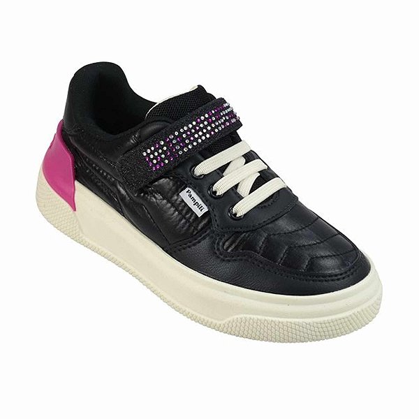 Tênis Infantil Pampili XP 24 Matelassê Glitter e Strass-Preto