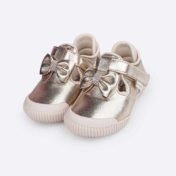 Tênis Infantil Menina Pampili Yuyu Laço com Strass-Dourado