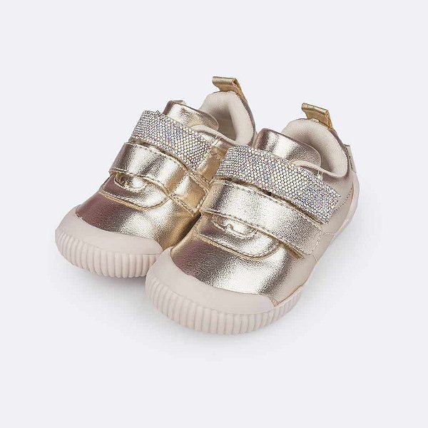 Tênis Infantil Menina Pampili Yuyu Strass-Dourado