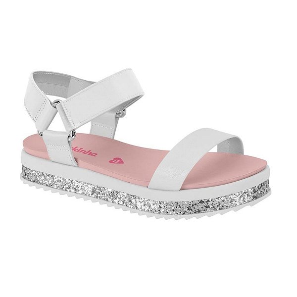 Sandália Infantil Menina Molekinha Napa Turim Velcro- Branco